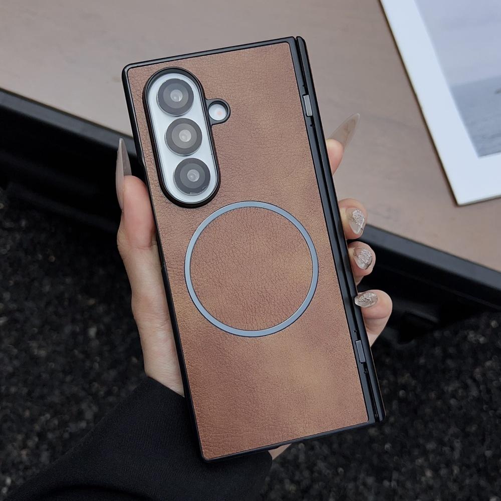 Luxury Leather Magnetic Hinge Phone Case For Samsung Galaxy Fold 7 6 5 4 3 5G Wireless Charge Hard Soft Silicone Bumper Cover