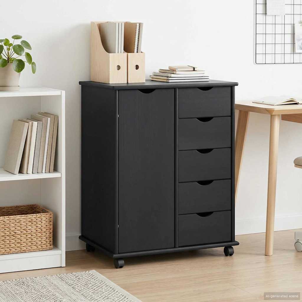 Mobile Storage Cabinet in Gray 63.5 x 39 x 79 cm Solid Pine Wood