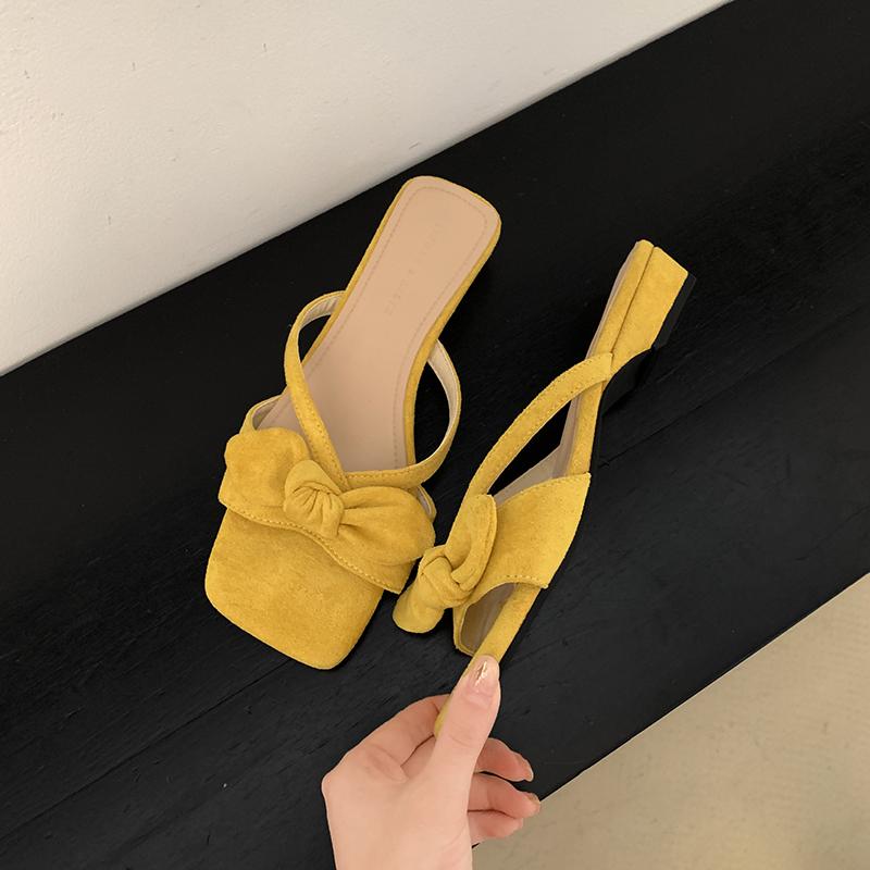 

Designer Summer Women Fashion Butterfly-knot Slippers Casual Open Toe Beach Vacation Slides Party Dress Shoes 35 жовтий