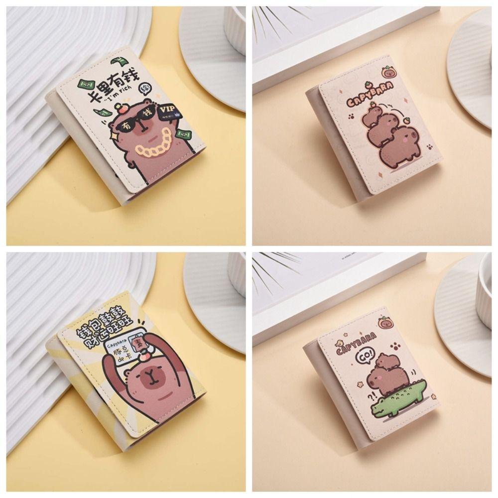 Large Capacity PU Three-fold Purse Cute Cartoon Coin Pouch Portable Capybara Wallet  Work