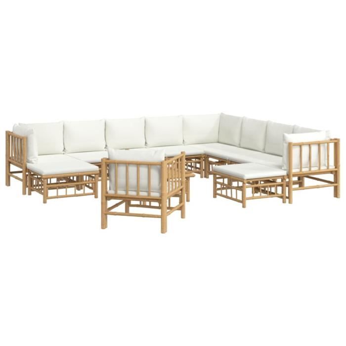 VidaXL Salon de jardin 12 pcs avec coussins blanc crème bambou 3155194
