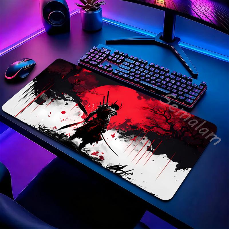Large Gaming Samurai Design Mouse Pad Desk Mat Non Slip Rubber Base For Gamer PC Laptop Keyboard Office Computer Desk Protector