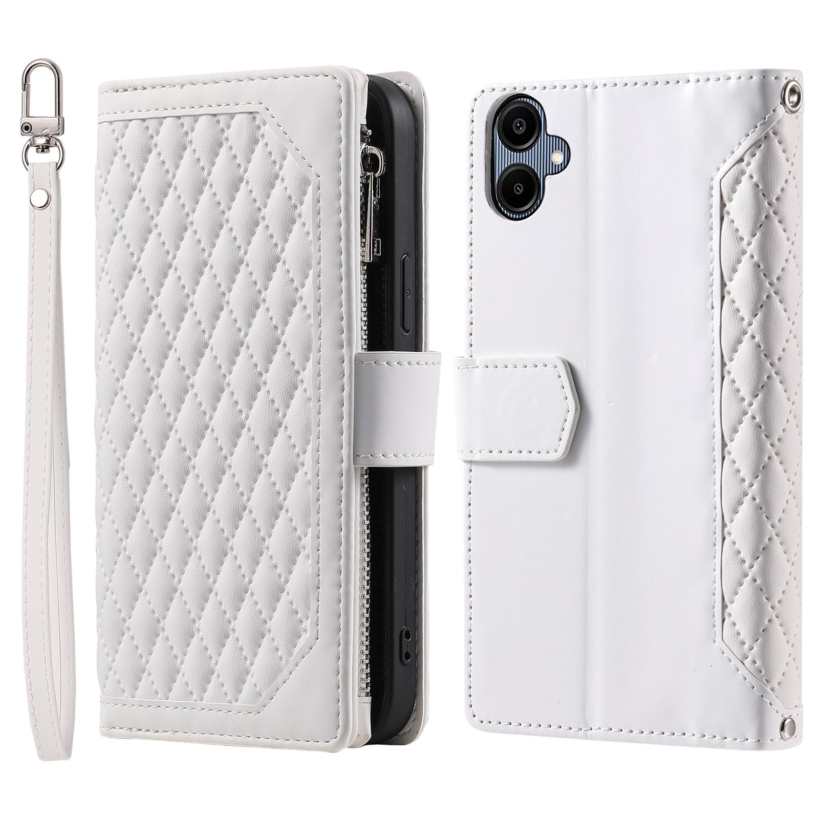 

Style 005 For Samsung Galaxy A06 4G Wallet Case Rhombus Stitching Line PU Leather Phone Cover White