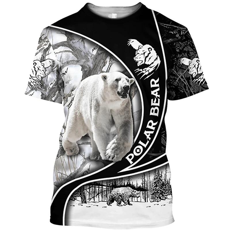 Pánské outdoorové lovecké tričko s 3D potiskem zvířete medvěda, ležérní streetwearové tričko s O-výstřihem a nadměrnou velikostí