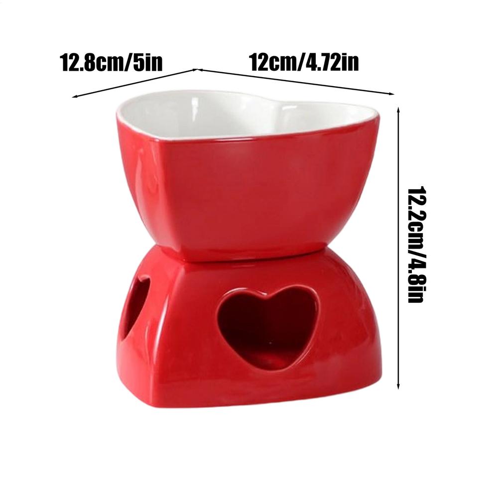 Chocolate Fondue Cup Ceramic Heart-shape With Forks Tealight Chocolate Melting Cup Mini Fondue Pot For Cheese Butter Caramel