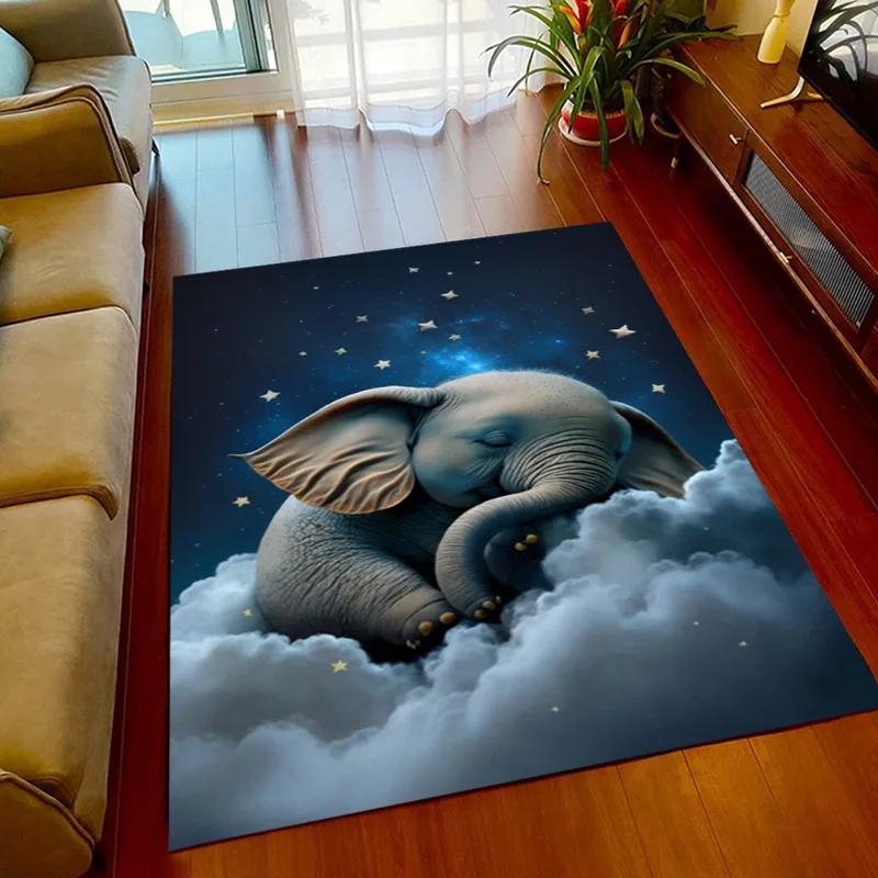 3D Printed Africa Elephant Face Close-up Animals Rugs for Bedroom Home Decor Play Mats Living Room Carpets Non-slip Floor Mats