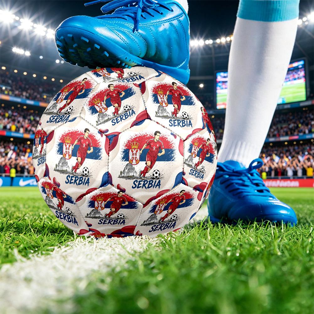 Serbia Printed Size 5 Soccer Ball Wear Resistant Standard Adult Training Football Fan Gift for Indoor Outdoor Match Sports