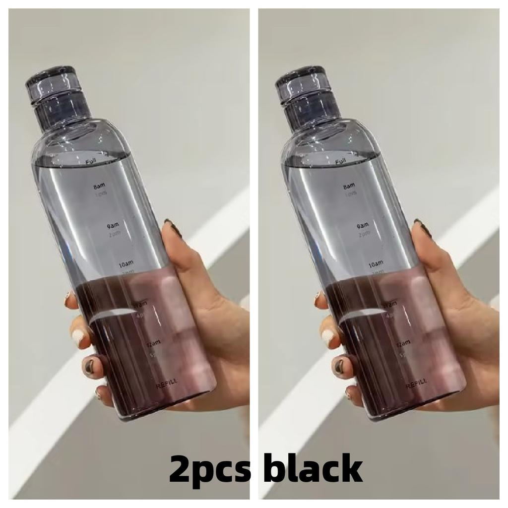 Water Cup Sport Water Bottle With Time Scale Couple Plastic Portable Water Container Outdoor Water Bottle Car Mounted Transparent Plastic Cups