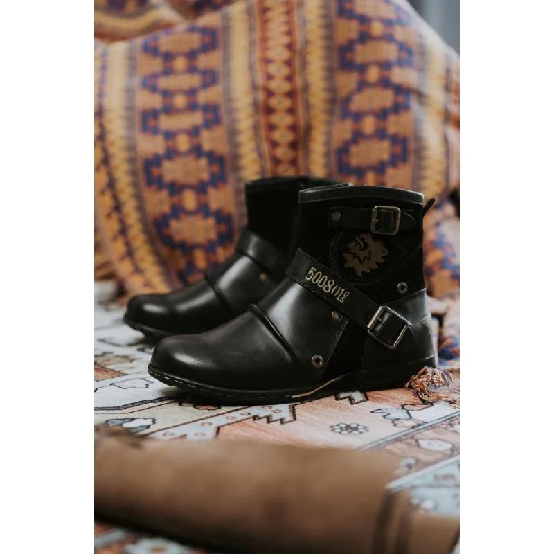 Novas botas masculinas de couro legítimo punk com cadarço, botas de cowboy masculinas, cano alto, respiráveis, botas de treinamento para áreas externas