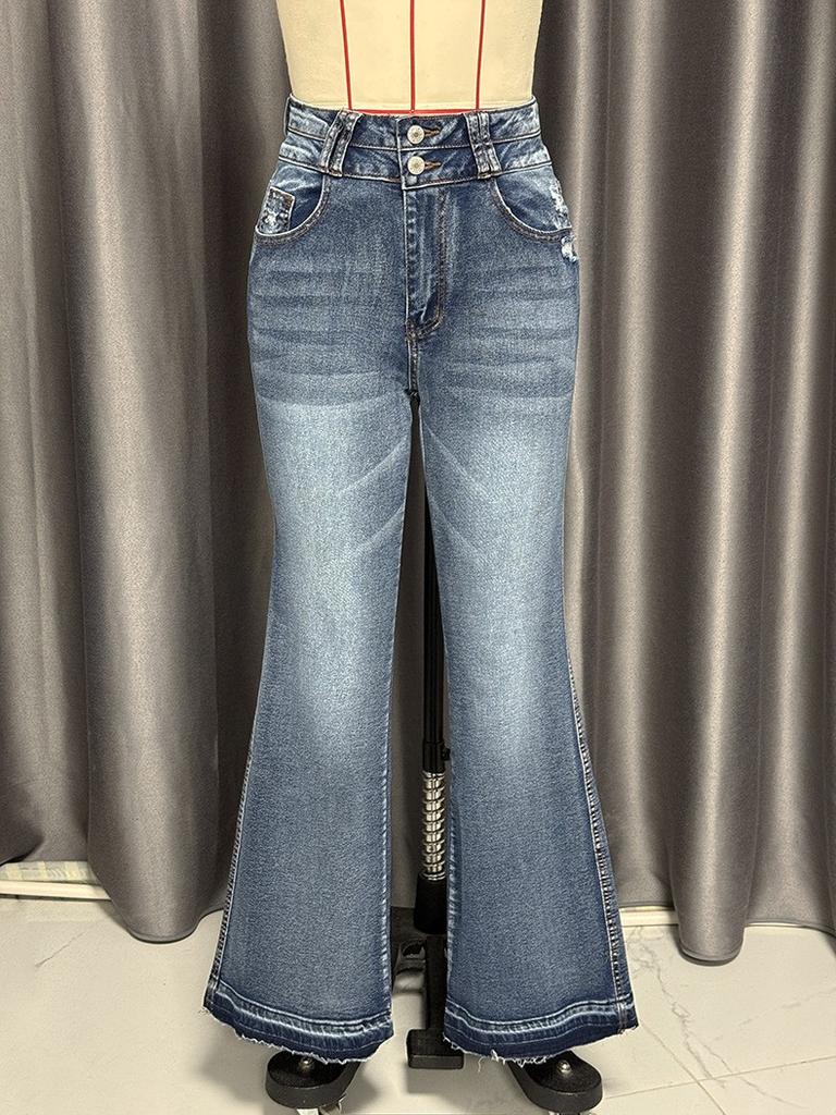 Women's Denim High Waist Fashion Washed Street Flared Trousers