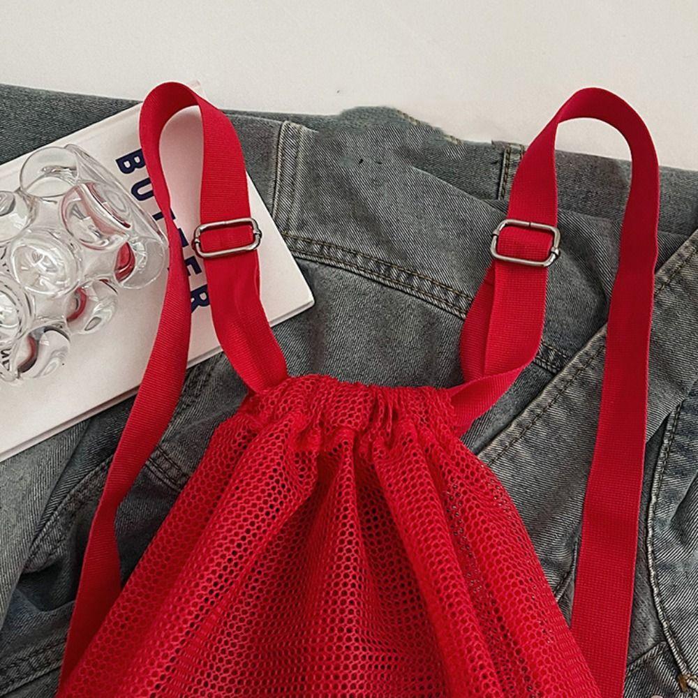 Korean Style Drawstring Backpack Portable Mesh Beach Bag Cute Nylon Backpack  Office Worker