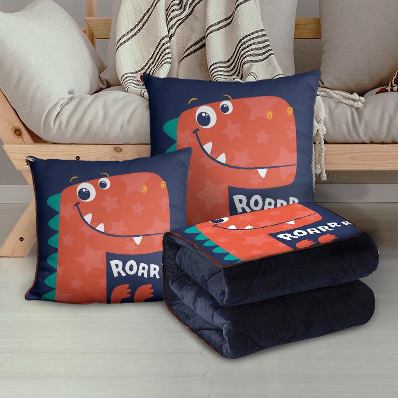 Custom Cartoon Plush Throw Pillow Blanket with Fleece Lining