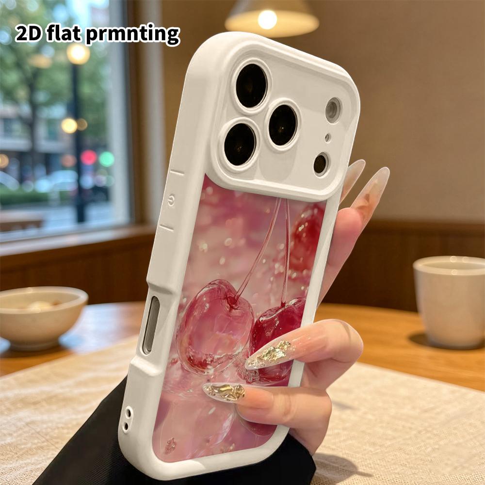 Phone Case: 2D Flat Design Suitable for iPhone 18 17 16 15 14 13 Pro Stepped Protective Case, Double Glass Cherry, Christmas and Halloween Gift