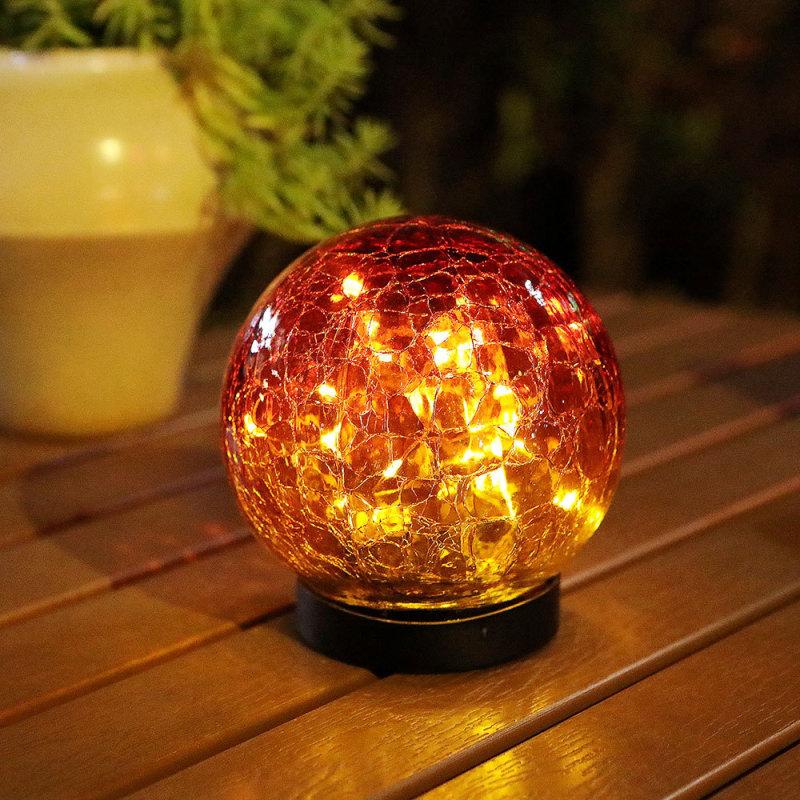 Solar Gradient Red Crackle Globe Light Outdoor Waterproof Garden Light Patio Decoration Lawn Light Glass