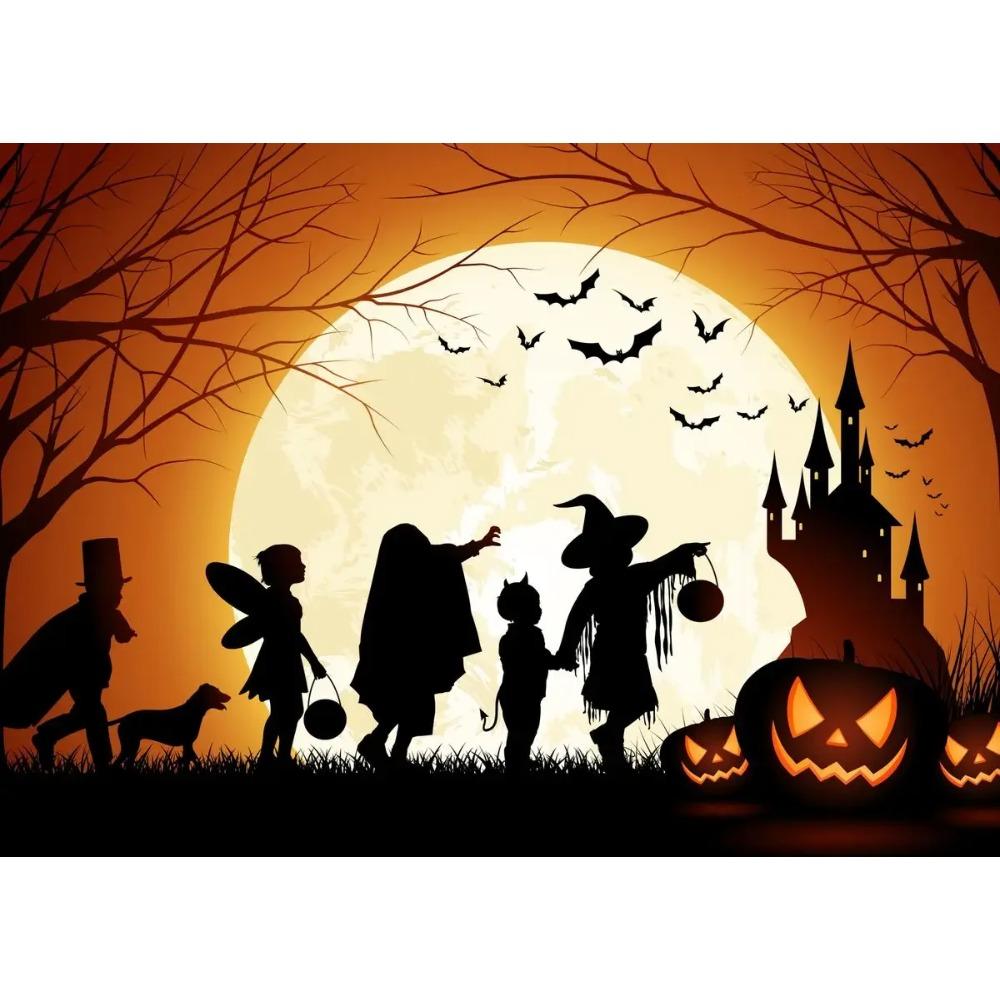 A Classic Vintage Wall Art Pumpkin Black Cat Ghost Painter Halloween Night, Printed Poster, Home Living Room Bedroom Decoration