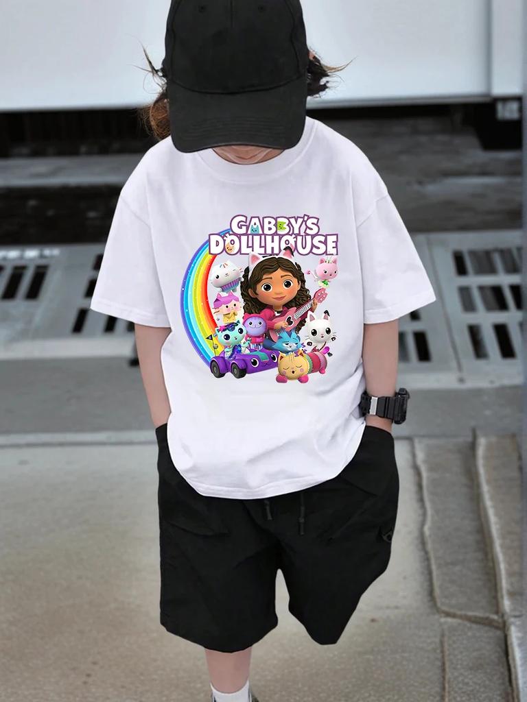 CatRat Gabby's Dollhouse Short Sleeve T Shirt Children Summer Cute Cartoon Crewneck Boys Girls Ages 3-14