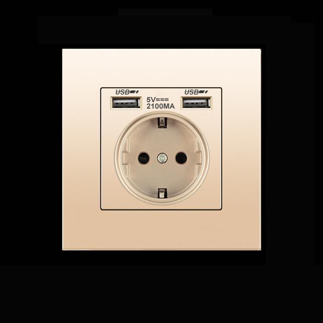 EU Standard Electrical USB Socket Wall Charger Adapter Charging Germany Plug Socket Power Outlets 16APC Panel Bedroom USB Socket