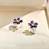 Korean Fashion Retro Purple Pearl Flower Drip Oil Earrings with Silver Needle