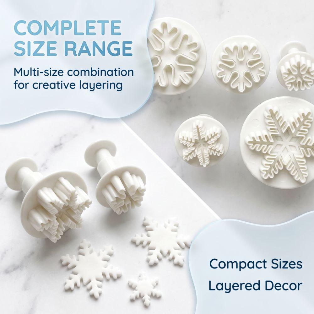 6pcs Plunger Design Snowflake Molds White Cookie Embossing Tools  Fondant Decorating
