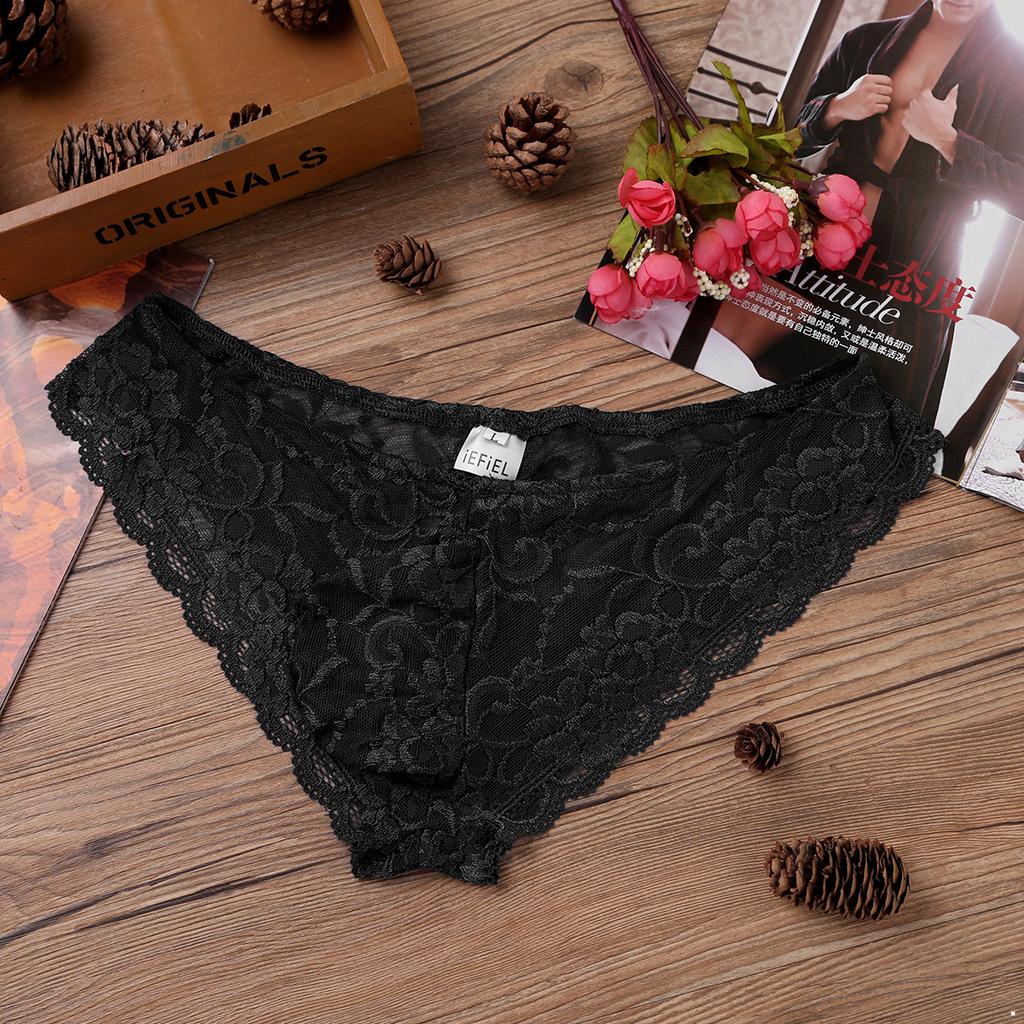 Mens Lace Floral Bulge Pouch Low Rise Bikini Briefs Shorts Underwear Underpants Lingerie Nightwear G-string