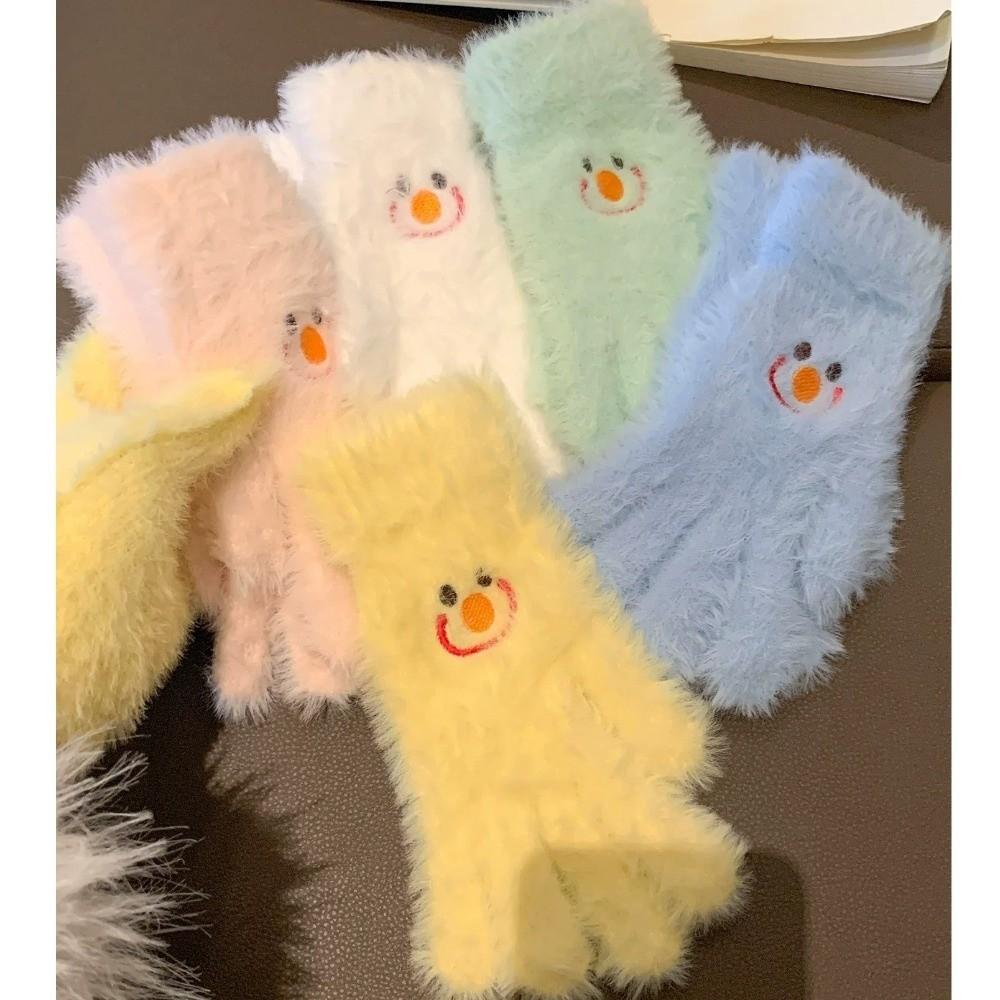 Fleece Lining Faux Mink Fur Gloves Fluffy Cycling Gloves Stylish Winter Warm Gloves For Students
