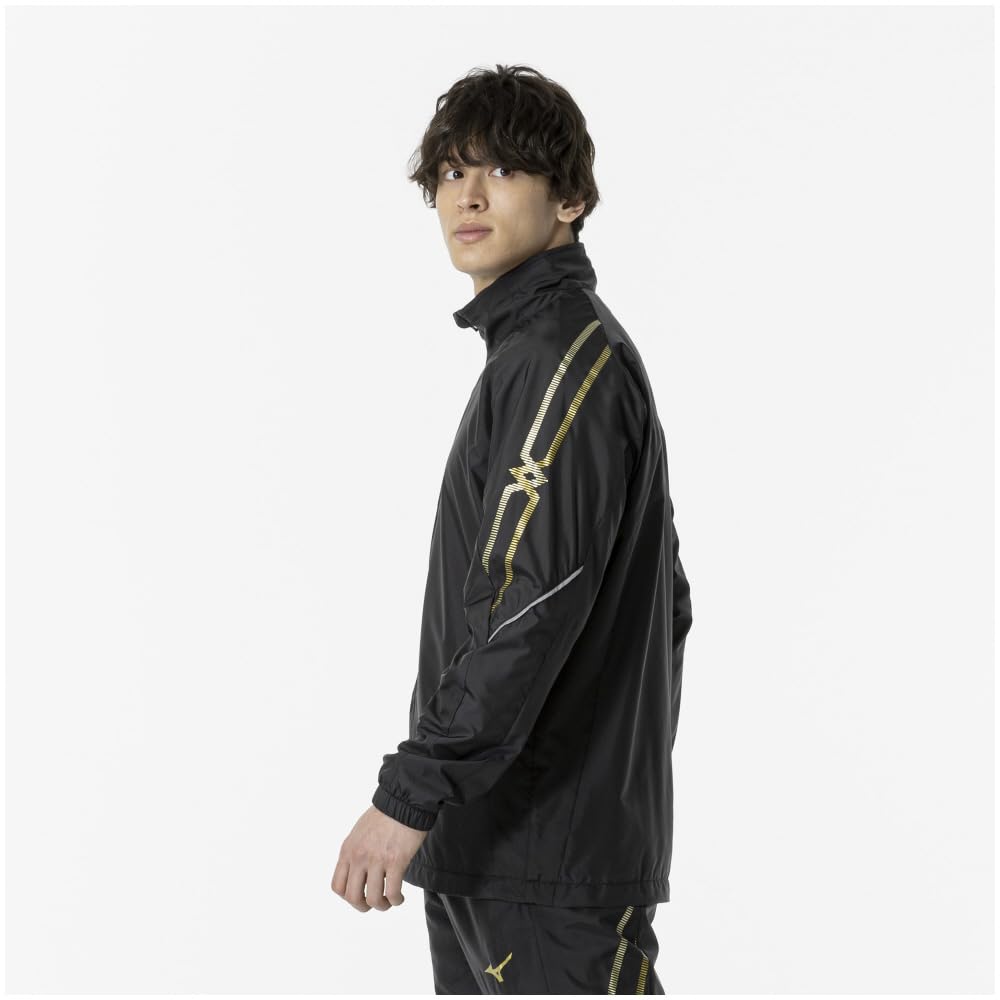Mizuno 32MEA631 Breath Thermo Lined Warmer and Training Size M MC-LINE Jacket, Moisture-Wicking Heat-Generating Wear, Black/Gold,