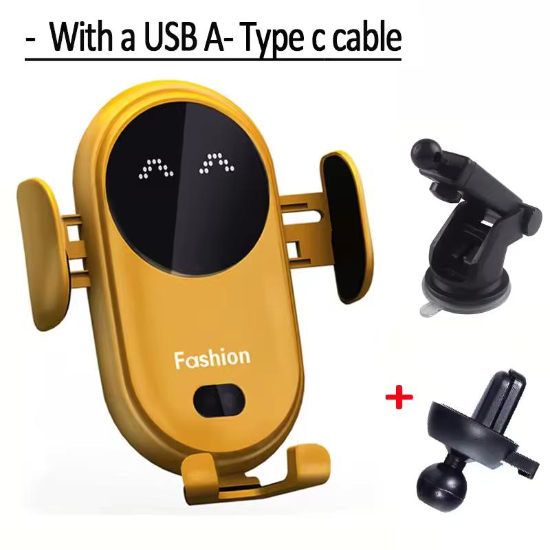 

30W Smartcar Wireless Charger Phone Holder Auto Mount Phone Holder Sucker Support For iPhone 14 13 Pro Max Samsung Xiaomi Redmi Infrared Induction жовтий