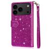 Reißverschluss Glitzer Leder Hülle für iPhone 17 Air 16 16E 15 14 13 12 11 Pro Max XS Max XR 8 7 Plus SE Flip Bling Geldbörse Handyhülle