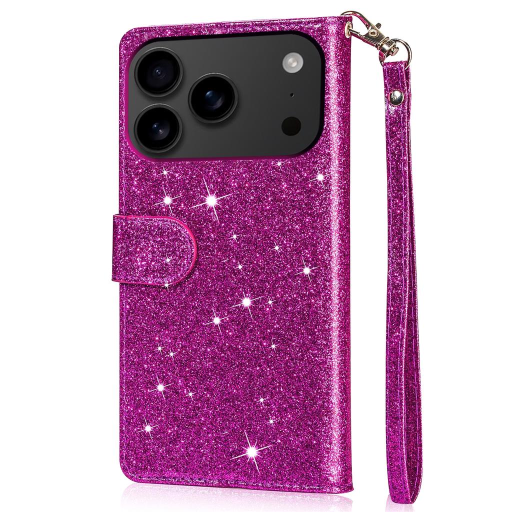 Reißverschluss Glitzer Leder Hülle für iPhone 17 Air 16 16E 15 14 13 12 11 Pro Max XS Max XR 8 7 Plus SE Flip Bling Geldbörse Handyhülle