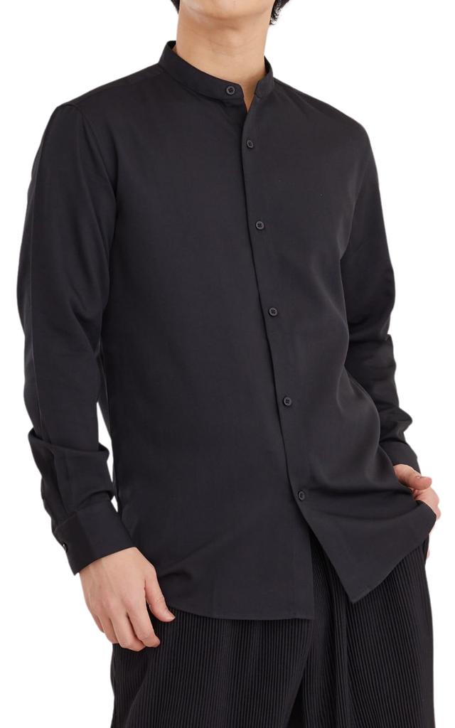 Lucky Charm Long Sleeve Band Collar Casual Stretch Slim Fit Stand Size XXL Men's Shirt, Collar, Black,