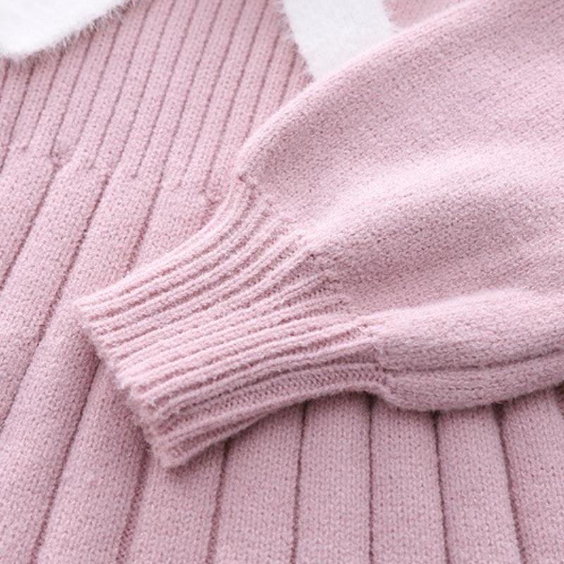 Dívčí šaty Pletené svetrové šaty Jarní a podzimní svetr Dlouhá sukně Dětské sladké princeznovské šaty