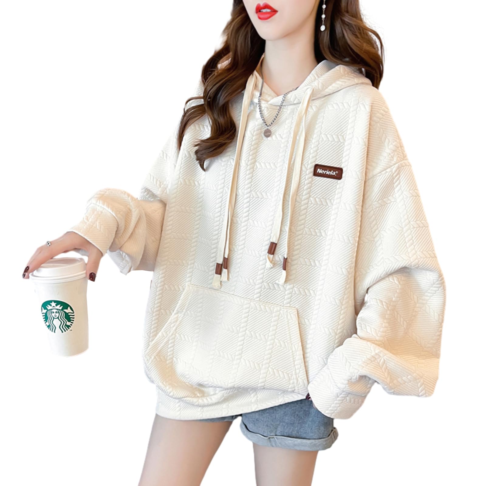 

RoyzTocz Длинный флисовый худи с начесом, свободный, однотонный, больших размеров, милая домашняя одежда для поездок на работу и прогулок, женская толстовка, рукав, свитшот, стильный, облегающий, милый,