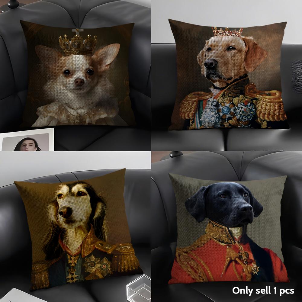Renaissance Royal Dog Cushion Cover Natural Linen Organic Fabric Double-Sided Printing Sofa Home Decor Gift Pillow Case
