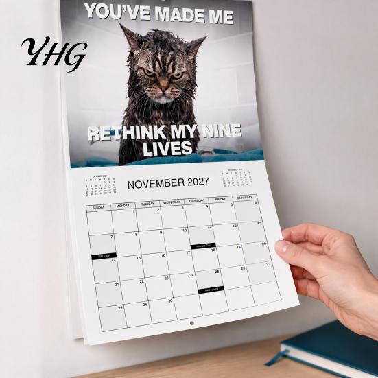 Humorous Animal Calendar 2027 Cat Wall Calendar, January - December 2027, Funny Office with Photos 12 Months Hanging Planner for Home Decor