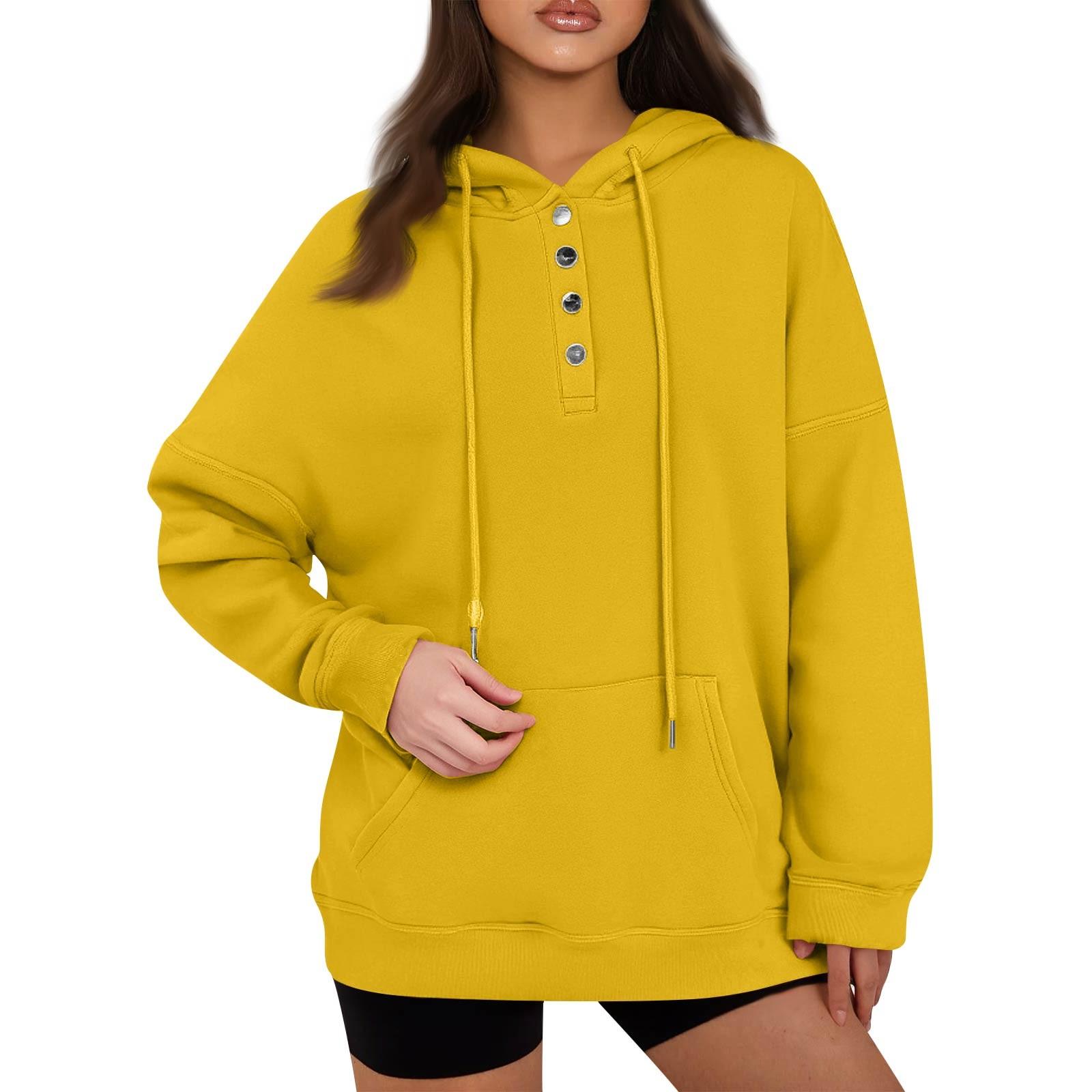 

Женские пуловеры с капюшоном Топы Повседневные толстовки на пуговицах с длинным рукавом и карманом L жёлтый