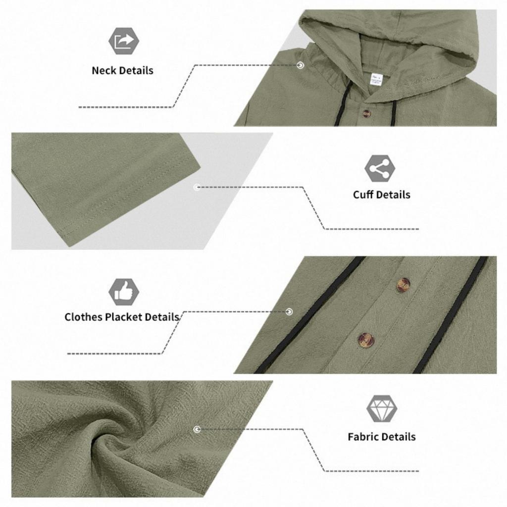 Men's Linen Hooded Two-Piece Set: Half-Zip Long Sleeve Shirt and Jogger Pants for Beach Vacation