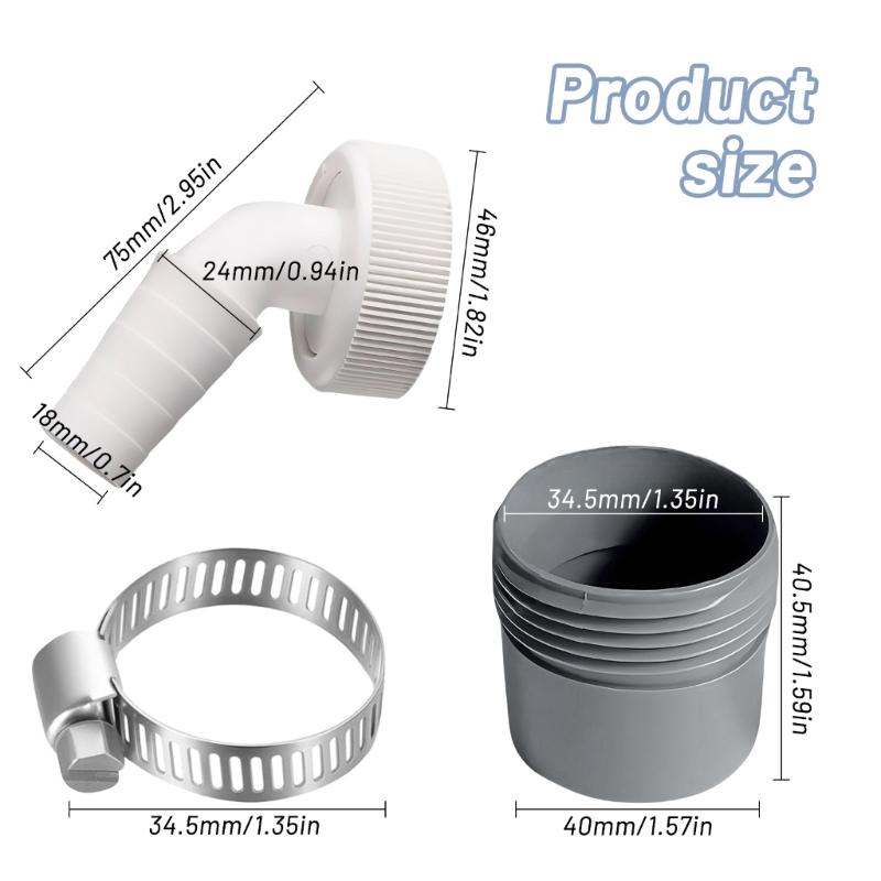Washing Machine Drain Connector Plastic Construction with Corrosion Resistant Hose Clamp for Dishwasher Dryer Sink