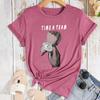 TIME A TEAM HAND Cotton T-Shirt Short Sleeve Round Neck Women 2d Print Tops