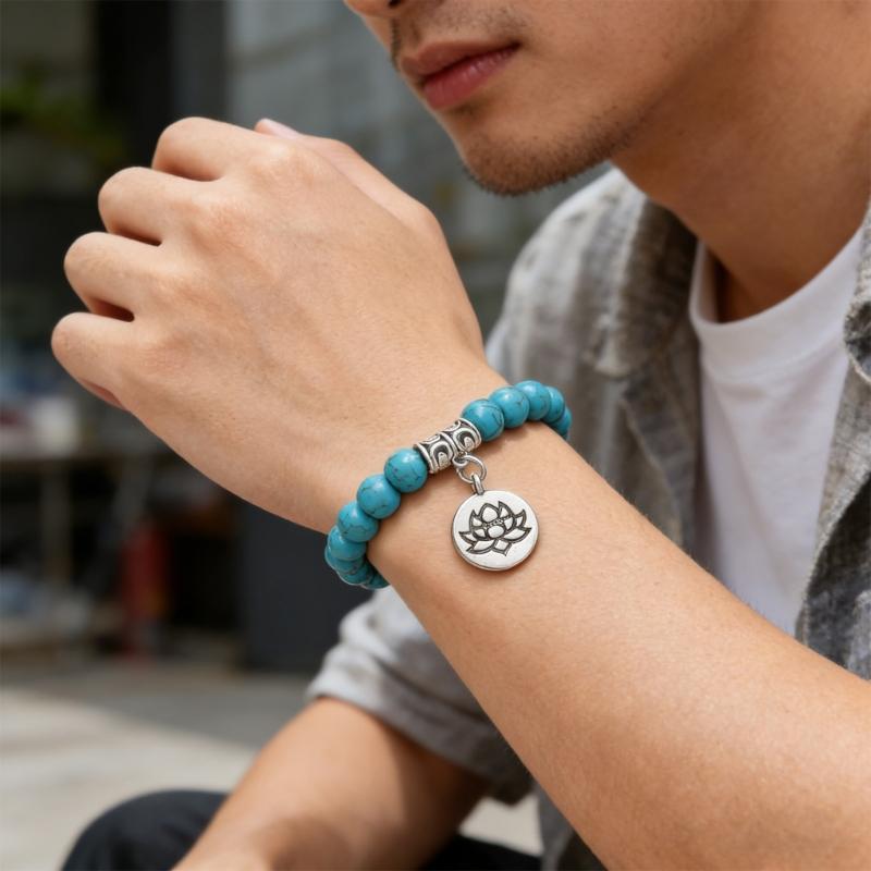 Stylish Adjustable Elastic Buddhas Bead Bracelet with Lotuses Charm Stretch Wristchain Accessories For Women Men