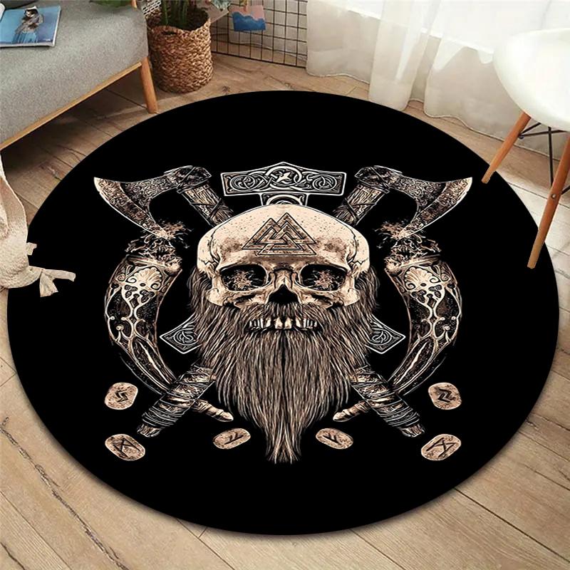 Viking Raven Round Area Rug,Carpet Rug for Living Room Bedroom Sofa Playroom Decor,Non-slip Floor Mat