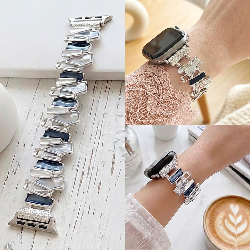 For Apple Watch band Series Ultra 11/10/9/8/7/6/5/4/3/2/1 SE 40/42/46/45/44mmBracelet Stylish Stone Metal Link Elastic Watchband