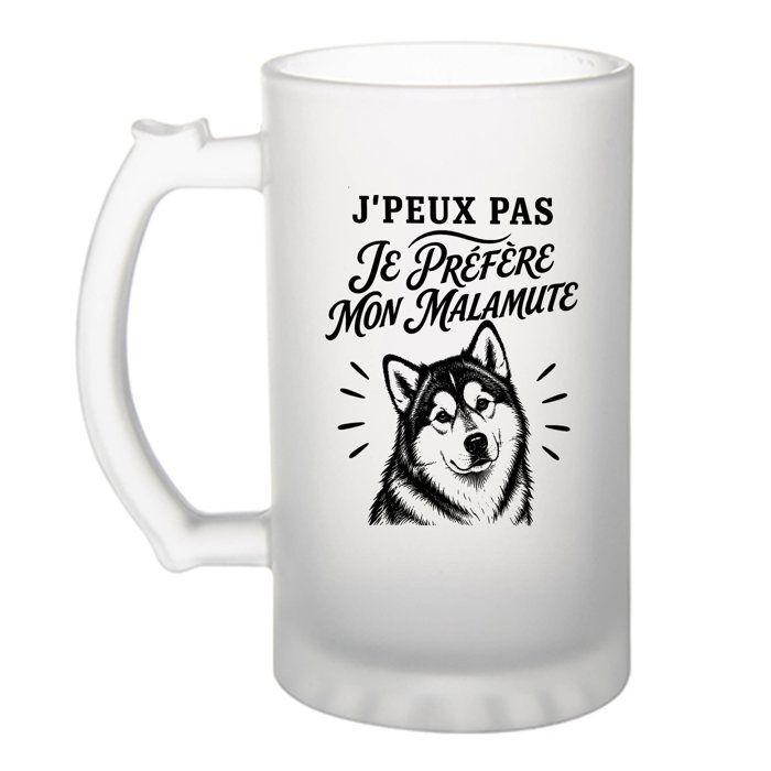 Chope à bière - PLANETEE - J'peux pas je préfère mon Malamute - Givrée - 470 ml - Verre trempé