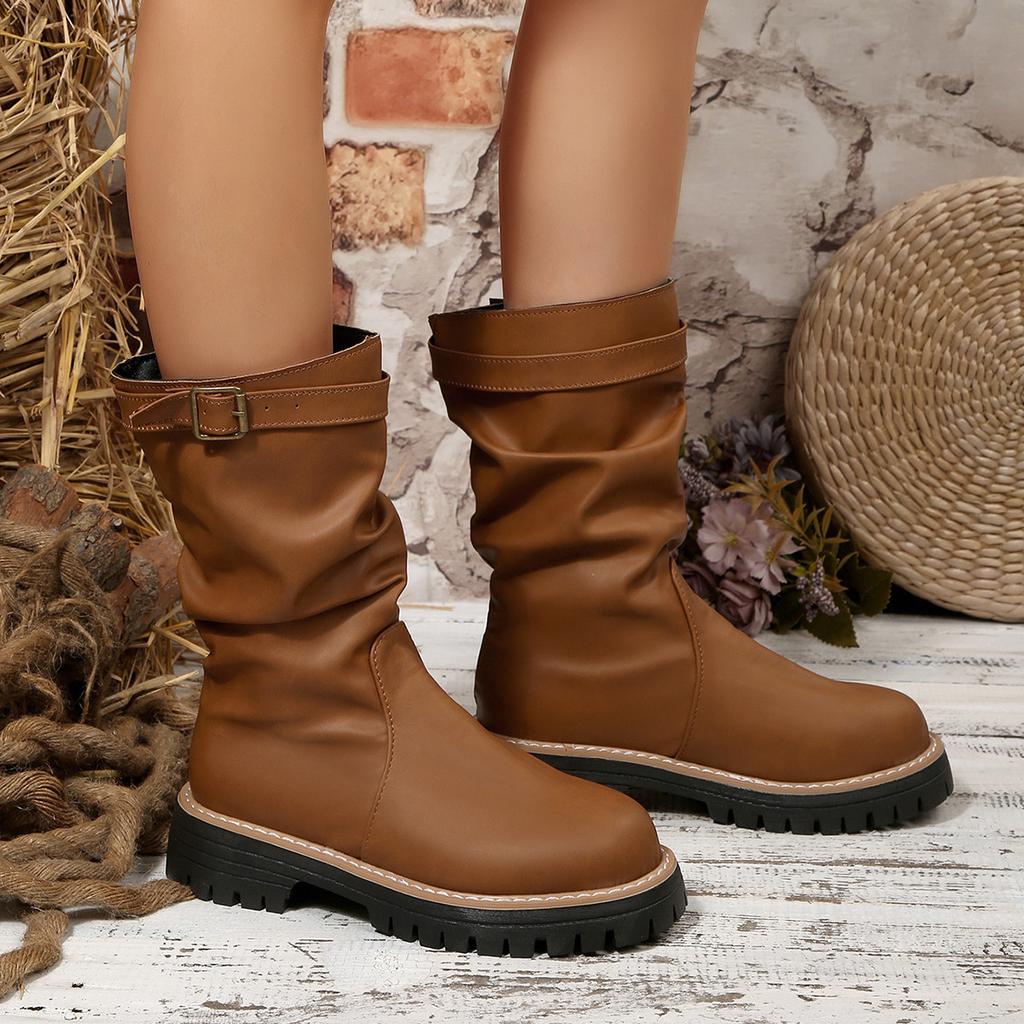 Korean Solid Color Boots with Fleece To Keep Warm In Autumn and Winter 25 Years