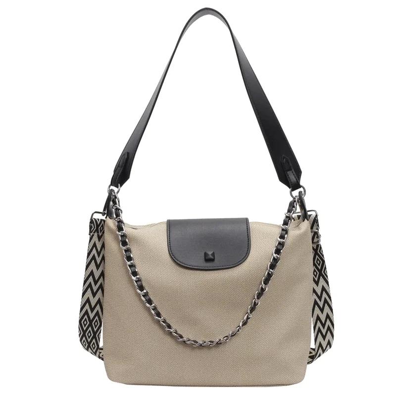 Combination Color PU and Fabric Shoulder Bag for Women Square Closure Zipper Large Capacity Luxury Sense Crossbody Bag for Women