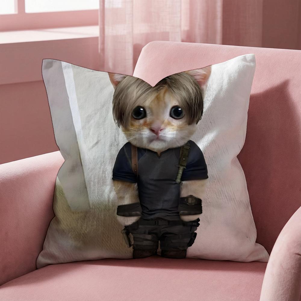 Leon K-Kennedy Cat Cushion Cover Multi-Scene Pillow Cover for Home & Car - Reversible, Soft & Durable for Daily Use