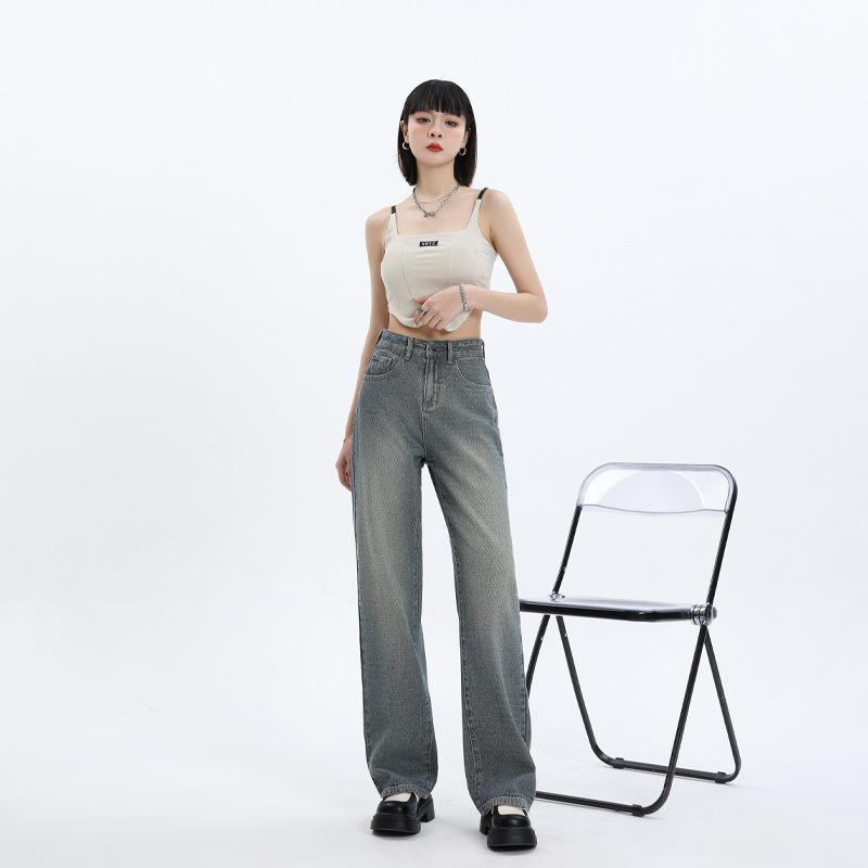 Weitbeinige Jeans für Damen im Frühling und Sommer Bodenlange Hosen für Damen im Frühling und Sommer High Waist Straight Pants für Damen im Frühling und Sommer
