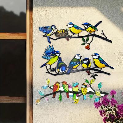 Arte de Pared de Metal Familia de Pájaros en Rama con Nido Adorno Colgante Decorativo para Interior Exterior Hogar Jardín Patio Decoración