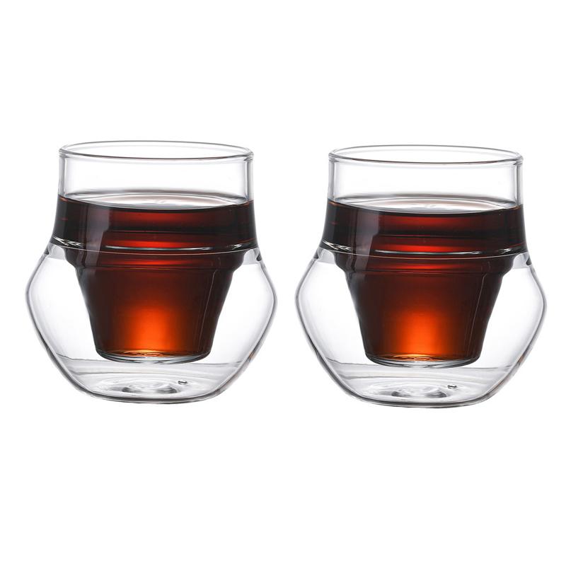 2 stuks Dubbellaags Glazen Mok Set Espresso Koffiekopje Anti-brandwond Brandy Wijn Shotglas Theekopje Heldere Mok 120/180/280ml