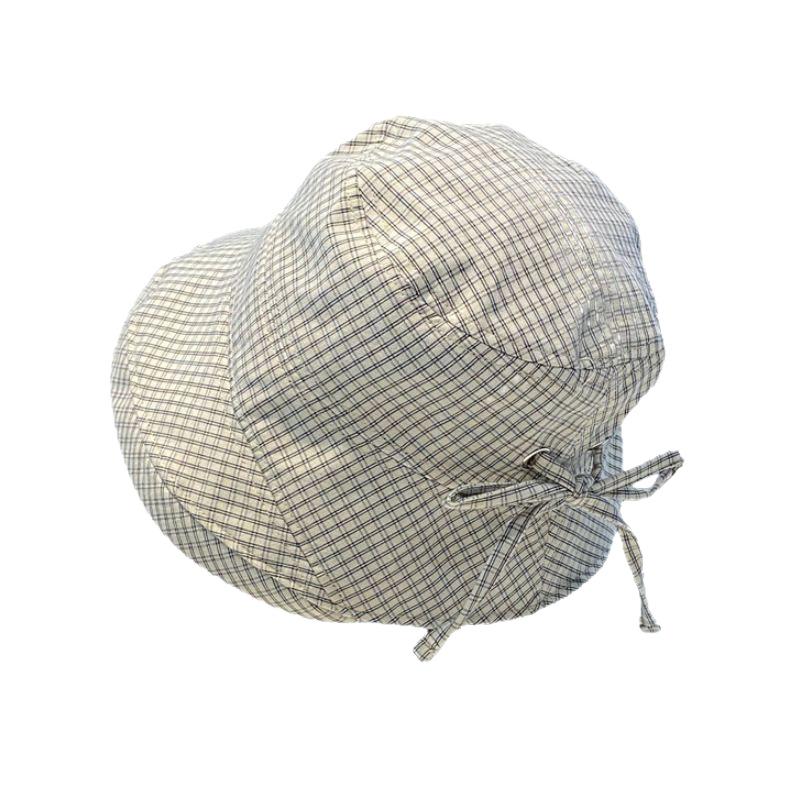 Women's Japanese Style Plaid Rolled Brim Bucket Hat Summer Wide Brim Quick-Dry Sun Protection Fashion Basin Hat