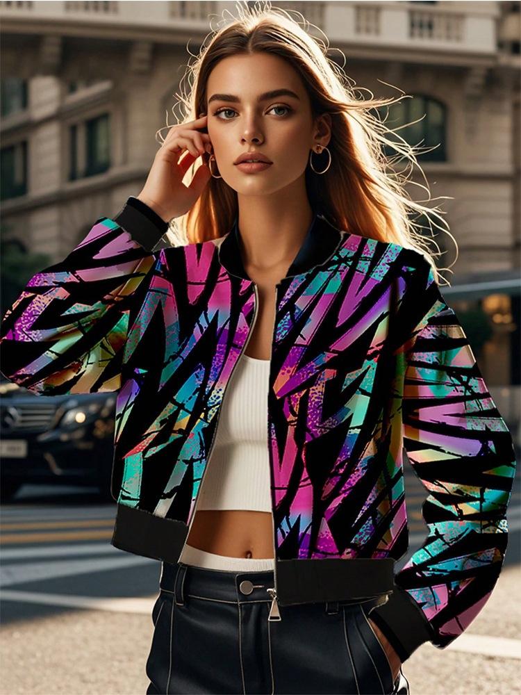 New autumn and winter fashion jacket European and American women s clothing printed casual women s casual jacket S